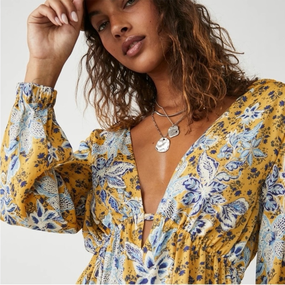 NWT Free People, BEAUTIFUL gold and blue floral dress Size Small - Picture 4 of 10